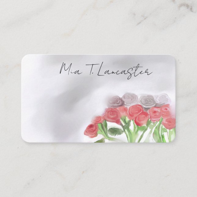 Roses, rose,watercolor purple floral business card (Front)