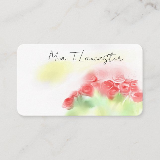 Roses, rose,watercolor purple floral business card (Front)