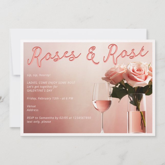 Roses & Rosé Wine Tasting Galentine's Day Party Invitation (Front)
