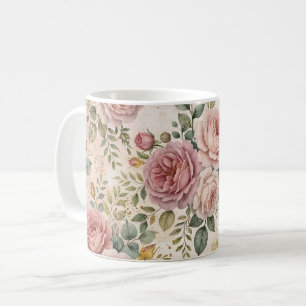 Roses Rustic Charm Dusty Rose Sage Green Gold Coffee Mug