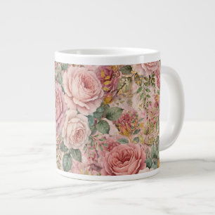 Roses Rustic Charm Dusty Rose Sage Green Gold  Large Coffee Mug