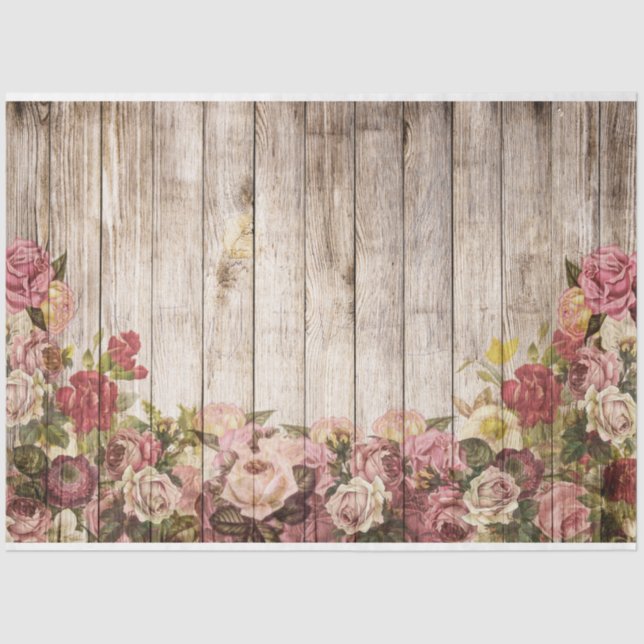 Roses Rustic Wood Decoupage Tissue Paper (Front)