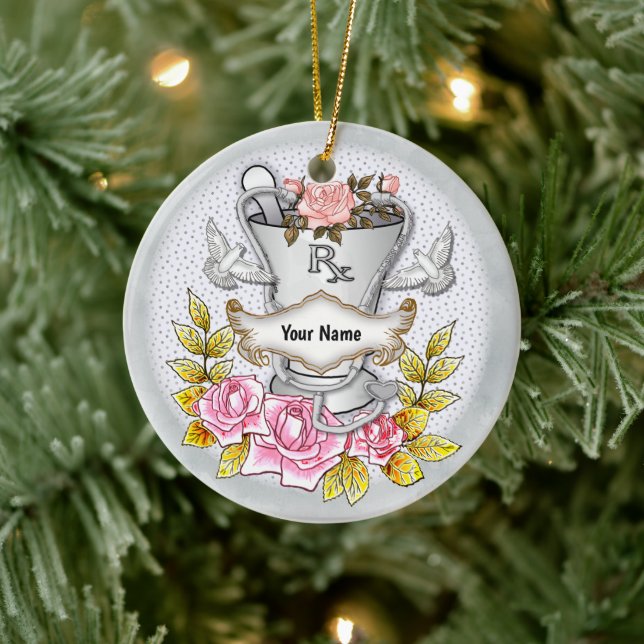 Roses RX Mortar Pestle Ceramic Ornament (Tree)