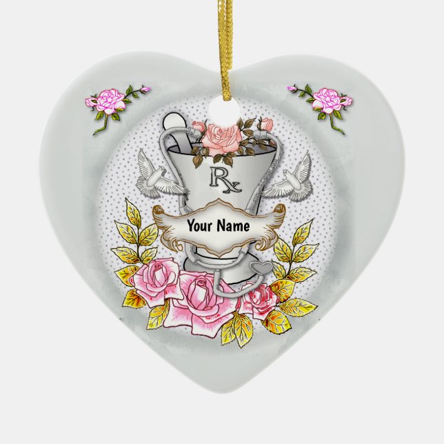 Roses RX Mortar Pestle Ceramic Ornament (Front)