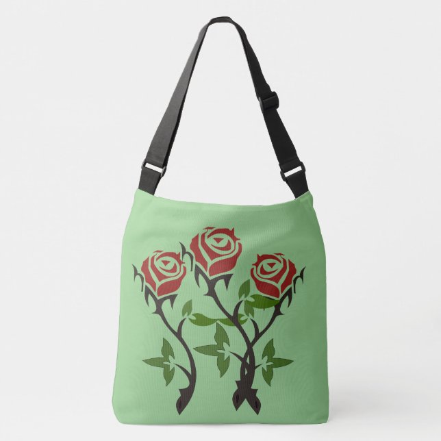Roses Sage Crossbody Bag (Front)