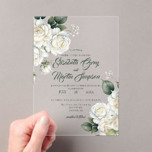 Roses Sage Floral Wedding Acrylic Invitations