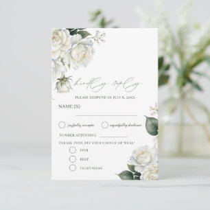 Roses Sage Floral Wedding RSVP Card