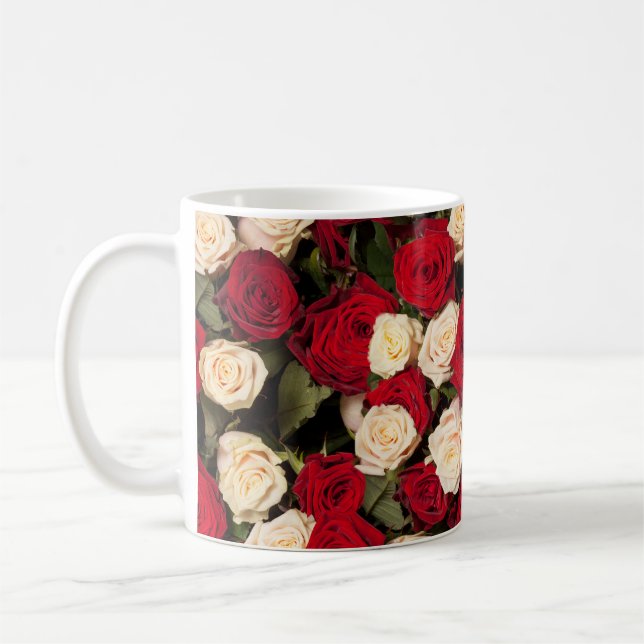 Roses, seamless, elegant background tile coffee mug (Left)