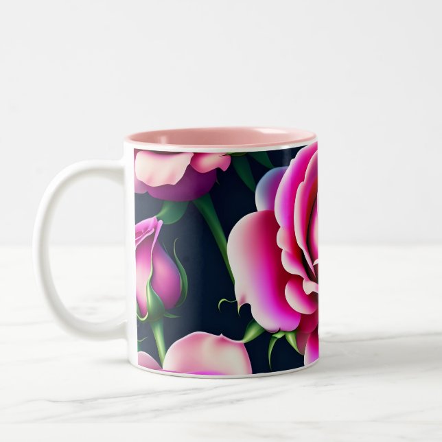 Roses Seamless Pattern Valentines Day Two-Tone Cof Coffee Mug (Left)