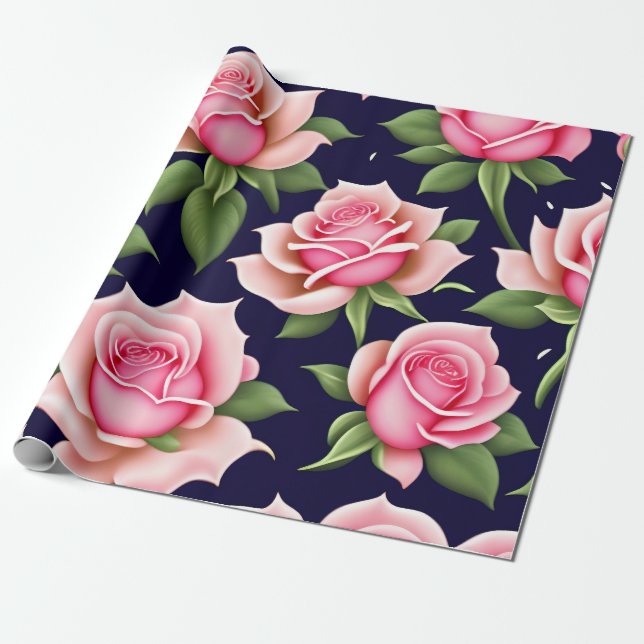 Roses Seamless Pattern Valentines Day Wrapping Pap Wrapping Paper (Unrolled)