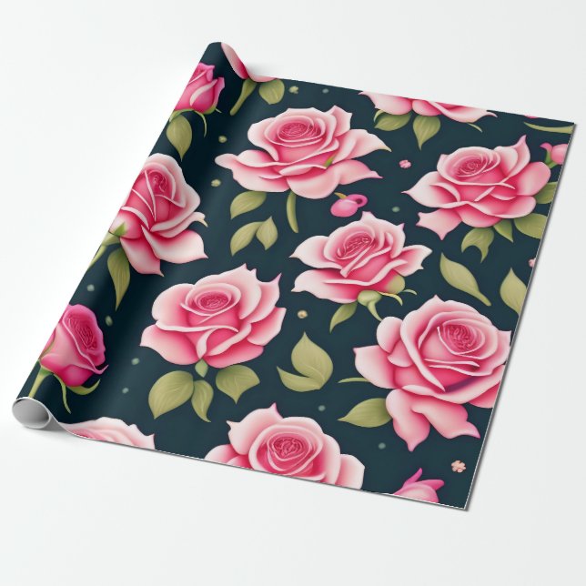 Roses Seamless Pattern Valentines Day Wrapping Paper (Unrolled)