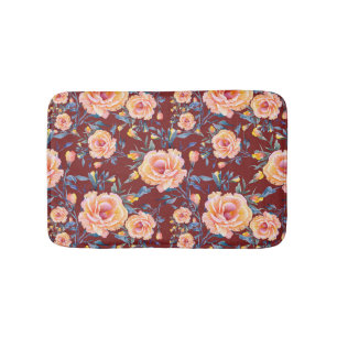 Roses, seamless, red background pattern bath mat