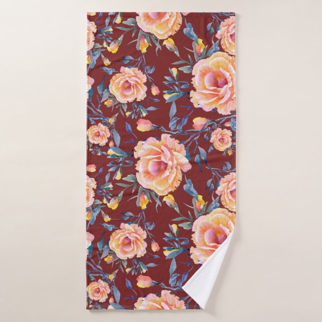 Roses, seamless, red background pattern bath towel (Bath Towel)