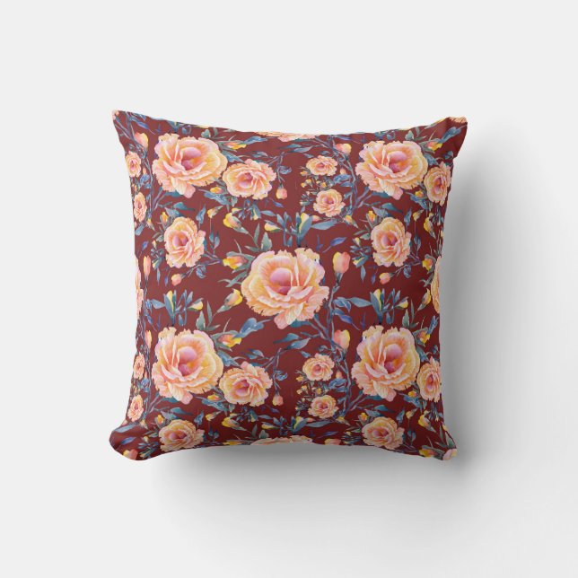 Roses, seamless, red background pattern cushion (Front)