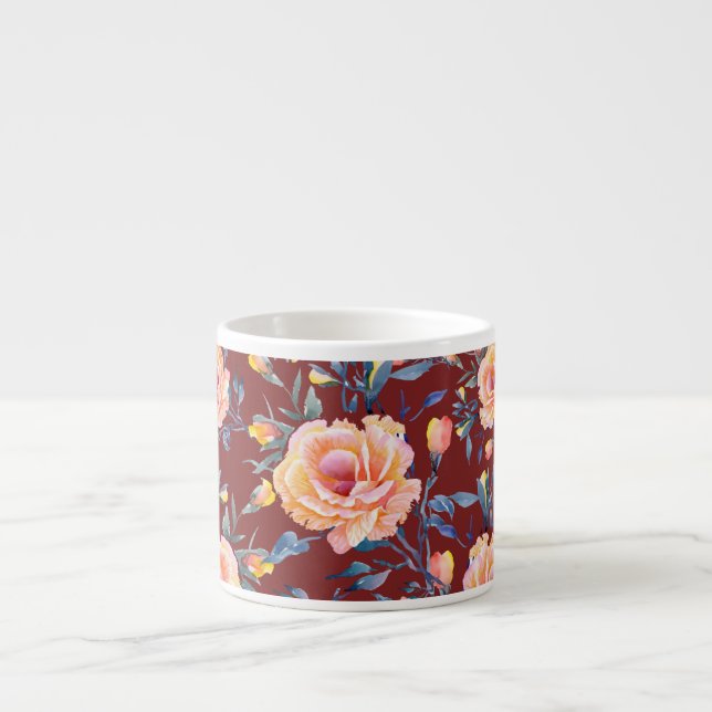Roses, seamless, red background pattern espresso cup (Front)