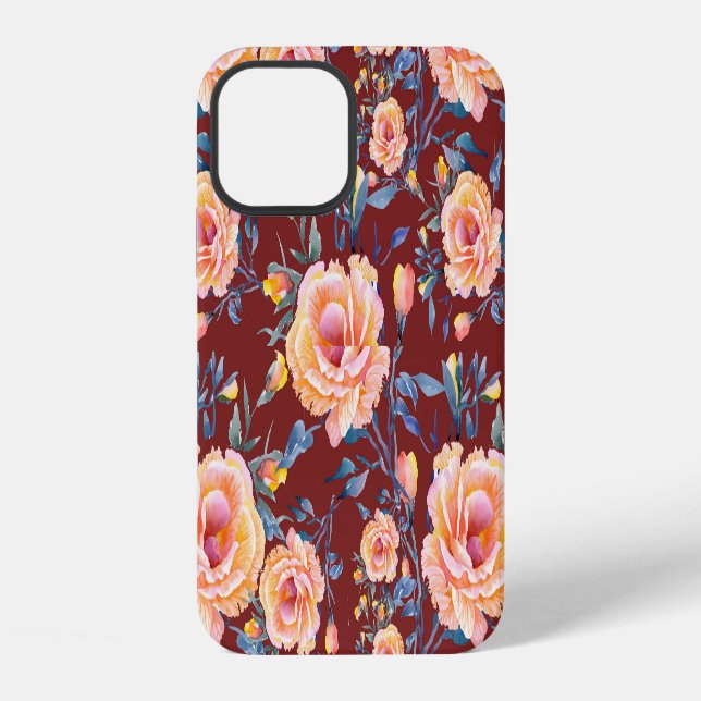 Roses, seamless, red background pattern iPhone case (Back)
