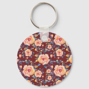 Roses, seamless, red background pattern key ring
