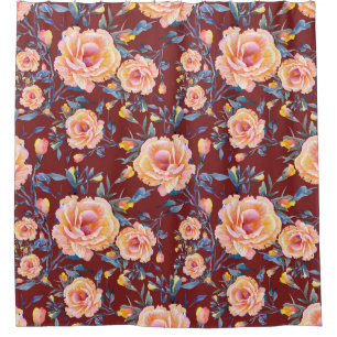 Roses, seamless, red background pattern shower curtain