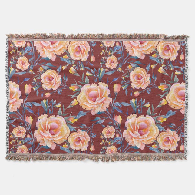 Roses, seamless, red background pattern throw blanket (Front)