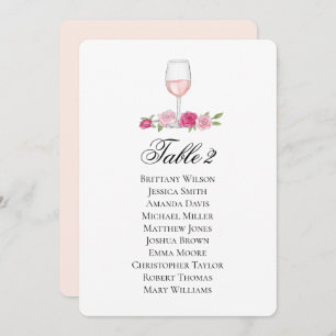 Roses seating chart. Wine glass. Floral wedding Invitation