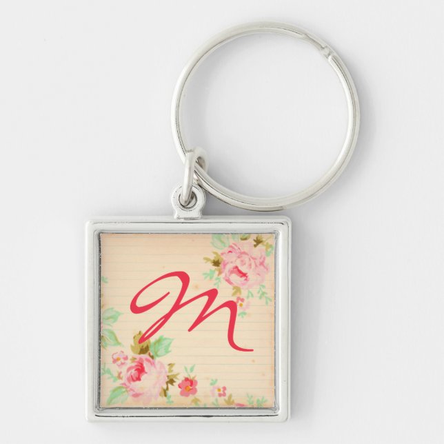 Roses Shabby Chic Water Colour Monogram Key Chain (Front)