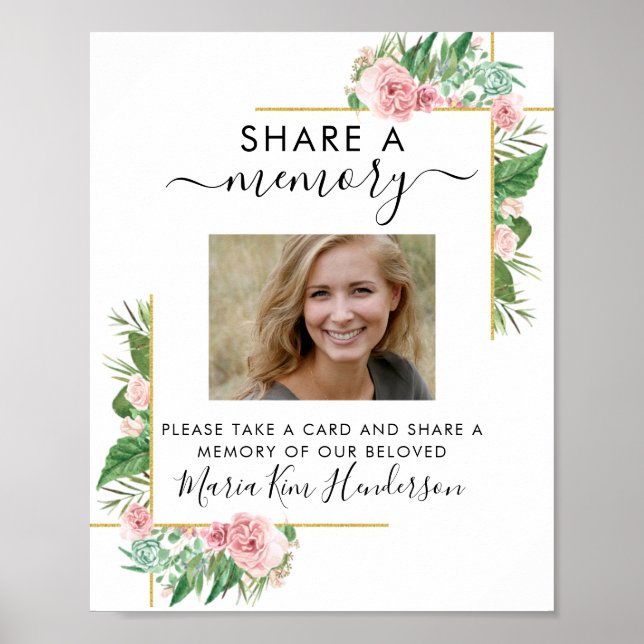 Roses Share a Memory Funeral Memorial Sign Photo  (Front)