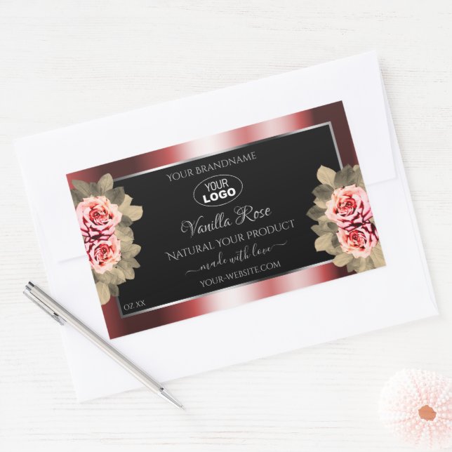 Roses Shimmering Red Black Product Labels Logo (Envelope)
