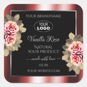 Roses Shimmering Red Black Product Labels Logo