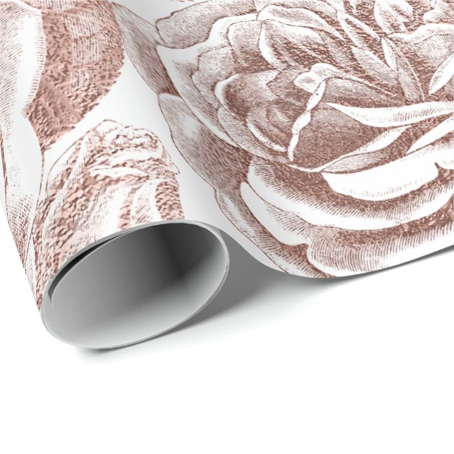 Roses Silver Grey Floral White Rose Gold Blush Wrapping Paper (Roll Corner)