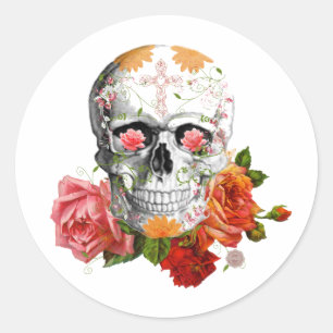 Roses skull classic round sticker