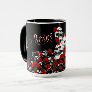 Roses & Skulls Black & Red Mug, Feminine Mug
