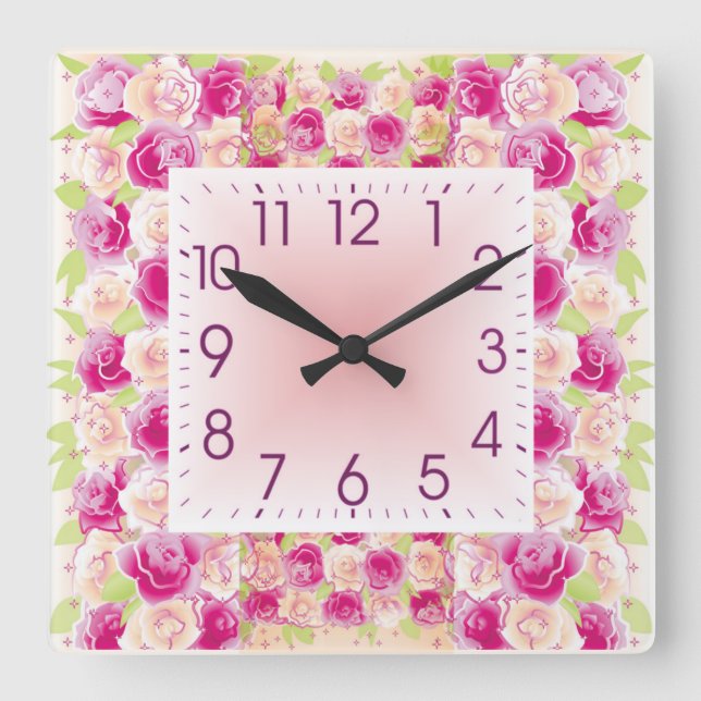 Roses Square Wall Clock (Front)