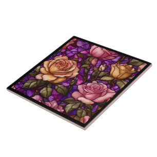 Roses Stained Glass Modern Elegant Collection Ceramic Tile