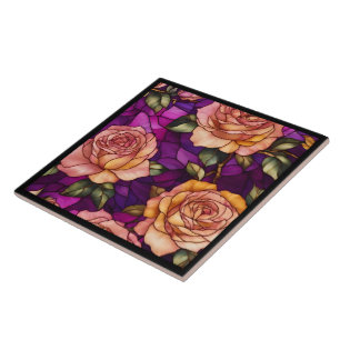 Roses Stained Glass Popular Elegant Collection Ceramic Tile