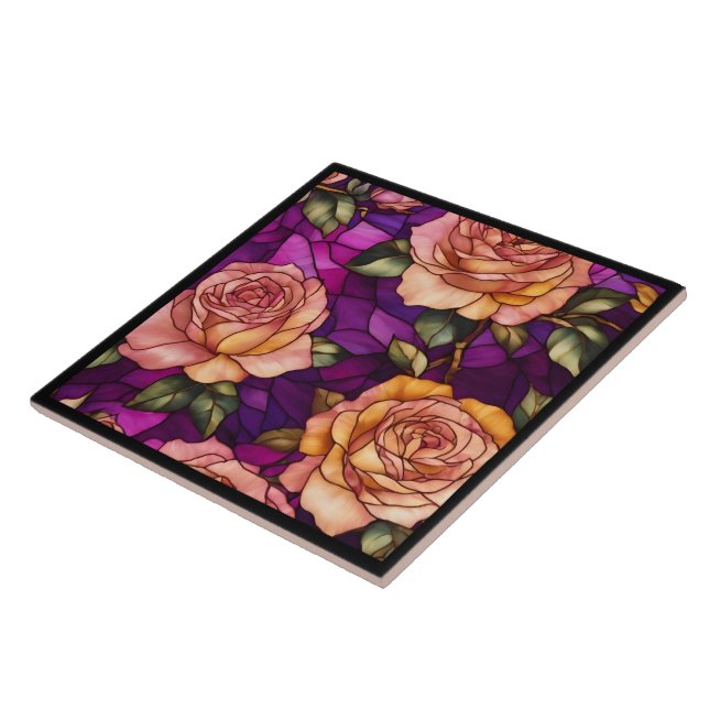 Roses Stained Glass Popular Elegant Collection Ceramic Tile (Side)