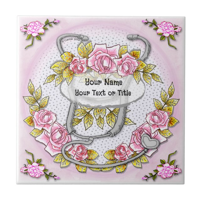 Roses Stethoscope Ceramic Tile (Front)