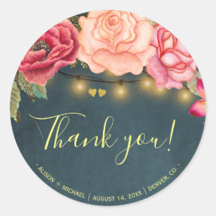Roses string lights chalkboard thank you wedding classic round sticker