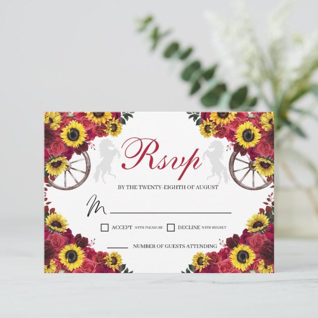 Roses Sunflowers Quinceanera RSVP Enclosure Card (Standing Front)
