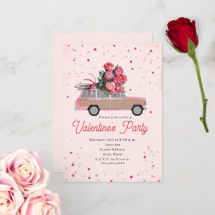 Roses SUV Truck Confetti Valentine's Party Invite