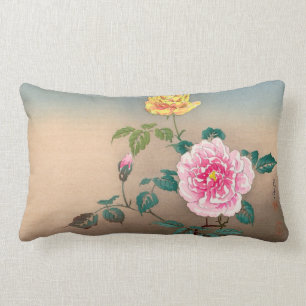 Roses Tsuchiya Koitsu japanese flowers painting Lumbar Cushion