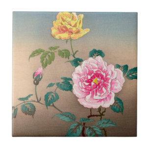 Roses Tsuchiya Koitsu japanese flowers painting Tile