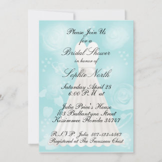 Roses Turquoise Bridal Shower Invitation
