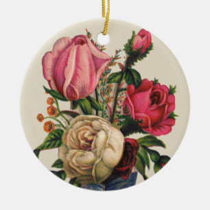 Roses Victorian flower floral rose bouquet Ceramic Ornament