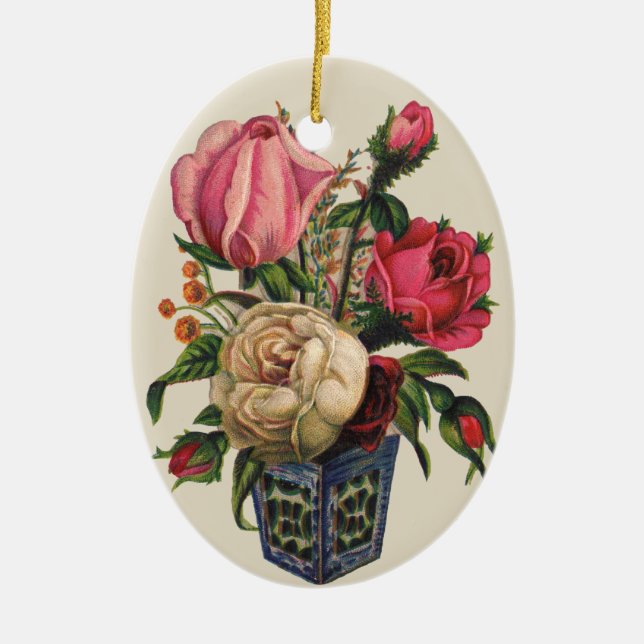 Roses Victorian flower floral rose bouquet Ceramic Tree Decoration (Front)