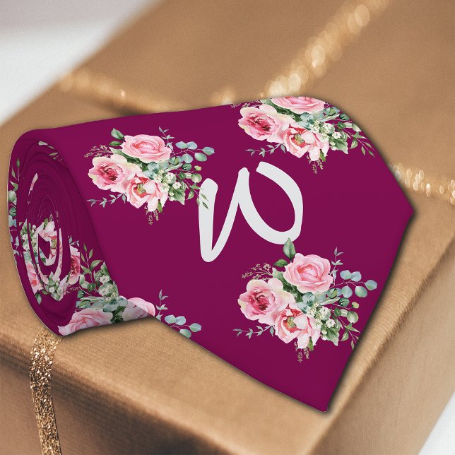 Roses Vintage Autumn Personalise Initial Tie (Creator Uploaded)