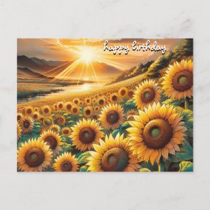 Roses vintage retro happy birthday sunflowers postcard