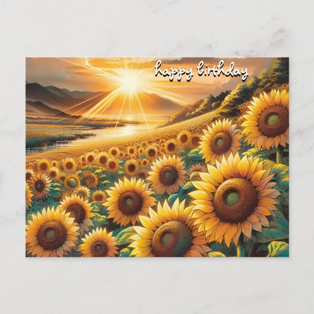 Roses vintage retro happy birthday sunflowers postcard (Front)
