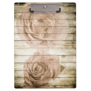 Roses Vintage Wooden Background Modern Elegant Clipboard