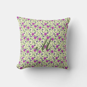 Roses violets leaves pattern monogram Throw Pillow