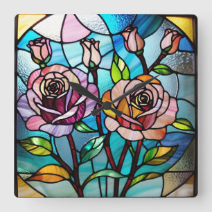 Roses Wall Clock, 27.3 cm Square Acrylic Square Wall Clock